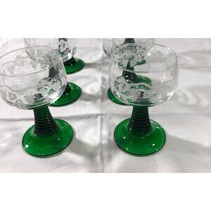 Luminarc France Vintage Grapevine Etching Glasses Beehive Coil Stem Set 6 1970s
